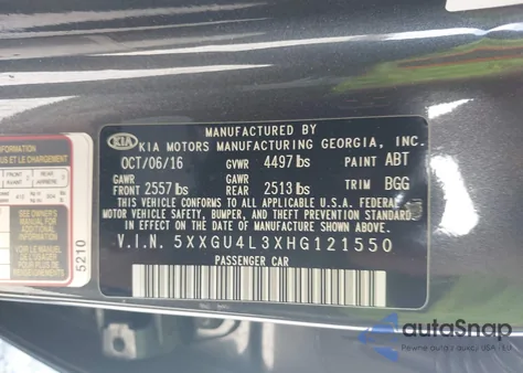 2017 Kia Optima Ex z USA, uszkodzony, nr VIN 5XXGU4L3XHG121550